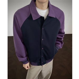 重磅420克boxy短款开衫翻领卫衣外套棒球服撞色外套男 D9898-P68图片