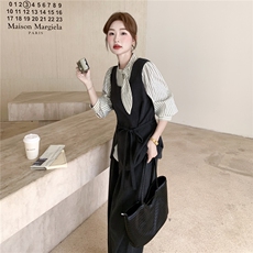 韩版条纹拼接上衣阔腿裤两件套女2025秋季新款设计感小众时尚套装，女装套装/套裙，2C375
