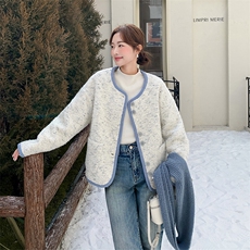 韩系小香风短款外套女2025冬季新款撞色滚边毛呢小个子今年流行，女装短外套，2C010