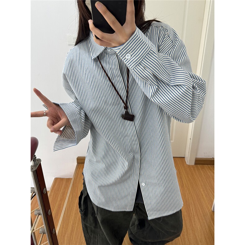 高品质牛仔条纹衬衫潮牌长袖衬衣潮流宽松休闲外套CS017-P30,男装衬衫,星座301C-5