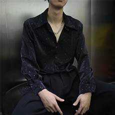 高级设计感烫金满天星衬衫男生长袖韩版宽松潮流时尚痞帅衬衣，男装衬衫，星座601-1