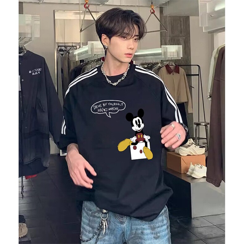 抖音得物高品质二开240克宽松纯棉美式潮牌三条杠织带短袖T恤，男装T恤，电商A486