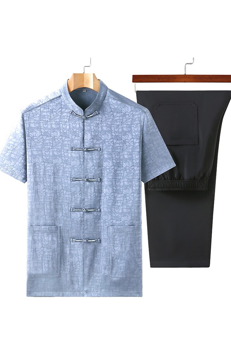 夏季新款中老年唐装男薄款冰丝套装风爸爸短袖宽松休闲男装,男装休闲套装,电商B212（原钱塘6029）