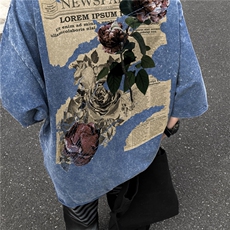 重磅美式复古玫瑰海报水洗做旧磨破工艺短袖XZ301B-JB4203-P40，男装T恤，星座301B