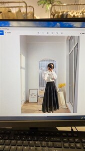 2022春款衬衫?拼接松紧半裙图片