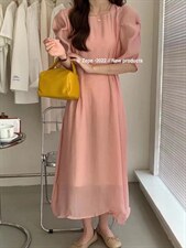 【郁金香盛开】夏季新款面料立体泡泡袖连衣裙，女装连衣裙，Waves smile