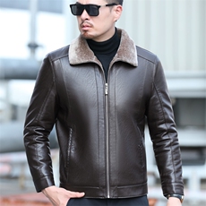 皮衣新款2025男士春秋翻领加绒皮夹克百搭外套皮毛一体，男装夹克，星座715-3