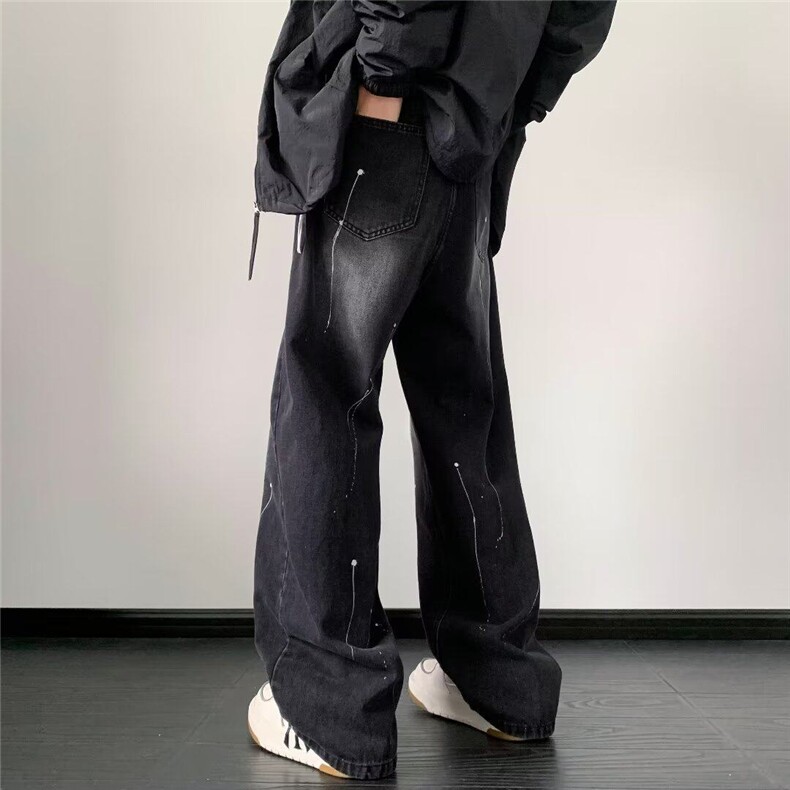 高街牛仔裤男韩版潮涂鸦印花个性2025春季ins宽松长裤RK2314-P45，男装牛仔裤，星座412-2