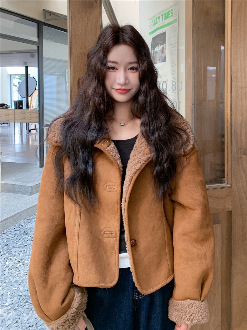 现货主推两面穿2025冬季新款显瘦皮毛一体外套女1507-P185K278,女装毛呢外套,欣美人