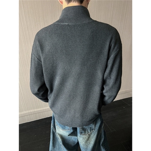新款老钱风立领针织衫开衫毛衣男款双拉链打底衫外套 MK80-特P50图片