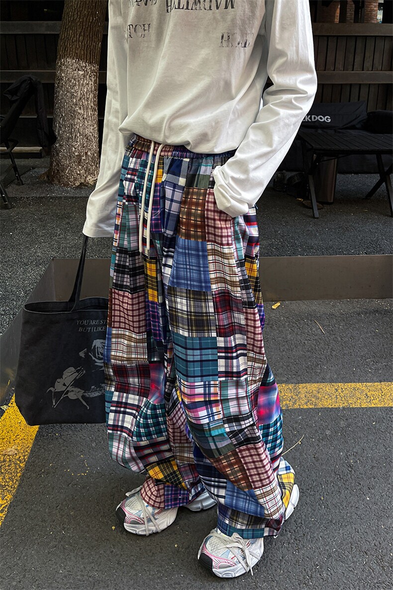 8XL-M美式废土风拼接裤痞帅阔腿裤嘻哈宽松休闲裤男K9125P58控78,男装休闲裤,电商D206-1