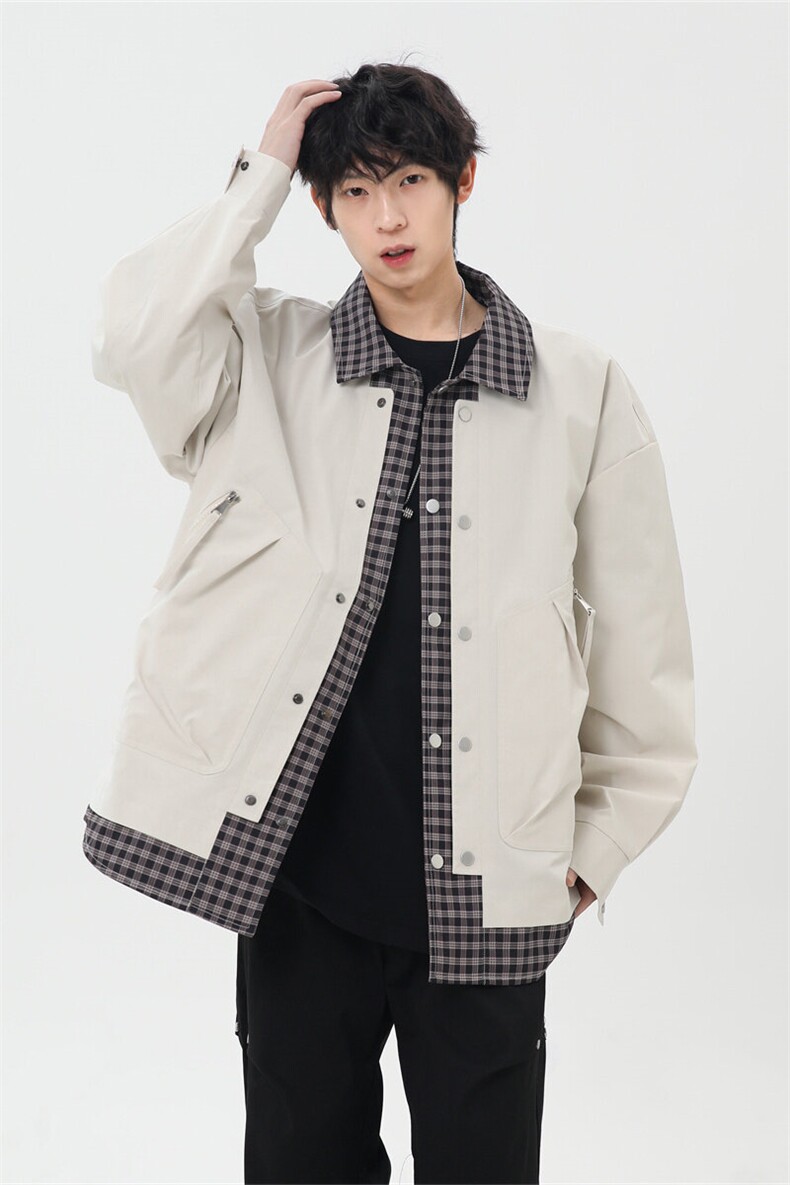 2025春季休闲痞帅工装假两件翻领夹克潮流外套XZ301b-2-JK2582P78,男装夹克,星座301B-2（原A443-1）