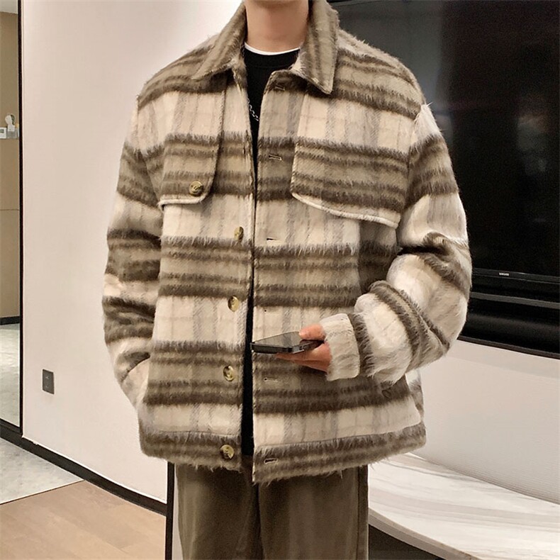 毛呢格子秋冬装外套设计感潮牌夹克小香风宽松上衣836P108,男装夹克,电商A458A