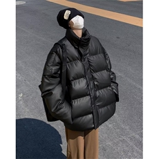 F41-P822024冬季PU皮面包服外套男士美式潮牌宽松加厚羽绒棉服，男装棉衣，星座512-6