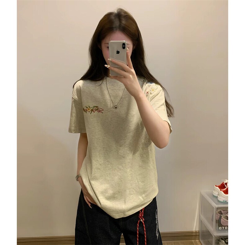 万针全刺绣工艺抖音得物高品质260克重磅纯棉双纱美式高街短袖T恤,男装T恤,电商A486-1