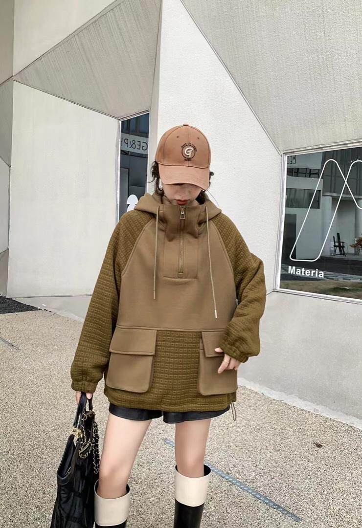 爱美欧，现货，拼接卫衣加厚，女装卫衣/绒衫，爱美欧