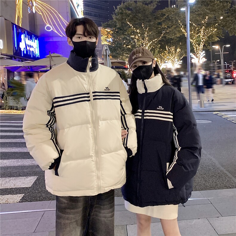 情侣装冬装美式条纹织带棉服刺绣logo棉衣休闲外套男G1100P118,男装棉衣,电商A339