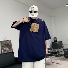 2024新款刺绣街头潮牌美式宽松短袖t恤男女情侣黑色上衣ST366-P35，男装T恤，星座412-2