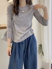 时尚显瘦天丝印花圆领长袖打底衫，女装羊毛衫，圣旺供货