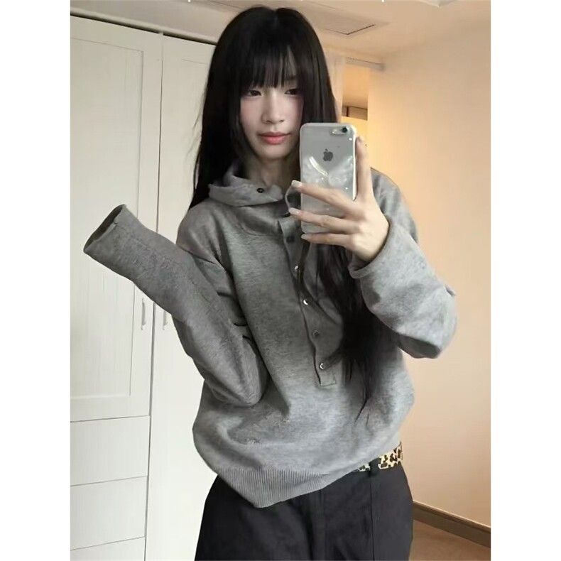 网图有货 简约超软糯亲肤连帽针织衫男女散口卷边毛衣 A1276-P72图片