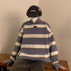 高领加厚鹿毛绒毛衣男冬款潮牌痞帅加厚条纹慵懒线衣1344-P48，男装针织衫/毛衣，星座910-5