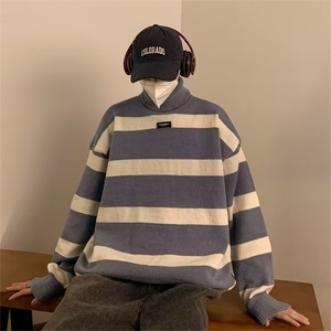 高领加厚鹿毛绒毛衣男冬款潮牌痞帅加厚条纹慵懒线衣1344-P48图片