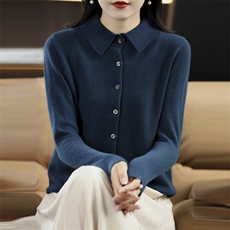 2025年秋季新款POLO领针织女士羊毛开衫时尚休闲通勤百搭，女装羊毛衫，洁纯羊绒