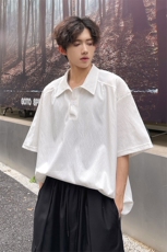 夏季新中式翻领短袖衬衫潮牌港风宽松休闲衬衣845P38，男装衬衫，电商A458A