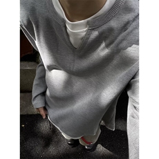 DK708-P40简约假两件拼接长袖男女设计感宽松情侣上衣-网图现货，男装T恤，星座603-2