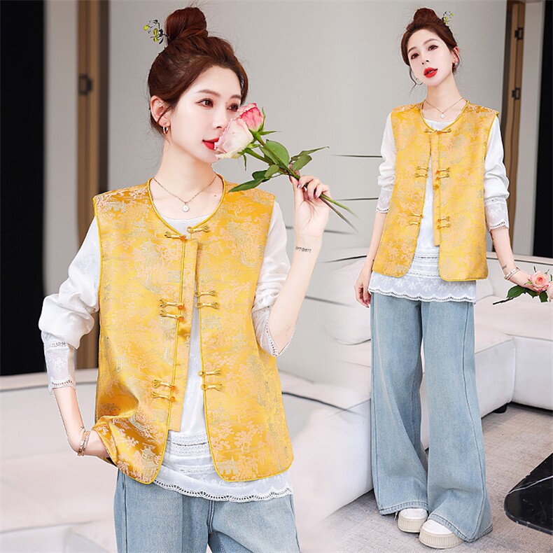 国风新中式马甲女2025春季新款设计感休闲百搭气质盘扣上衣，女装马甲，韩美纤衣