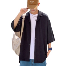 C6057/P45港风高品质波浪冰丝垂感短袖衬衣男装宽松衬衫上衣控68，男装衬衫，电商A141