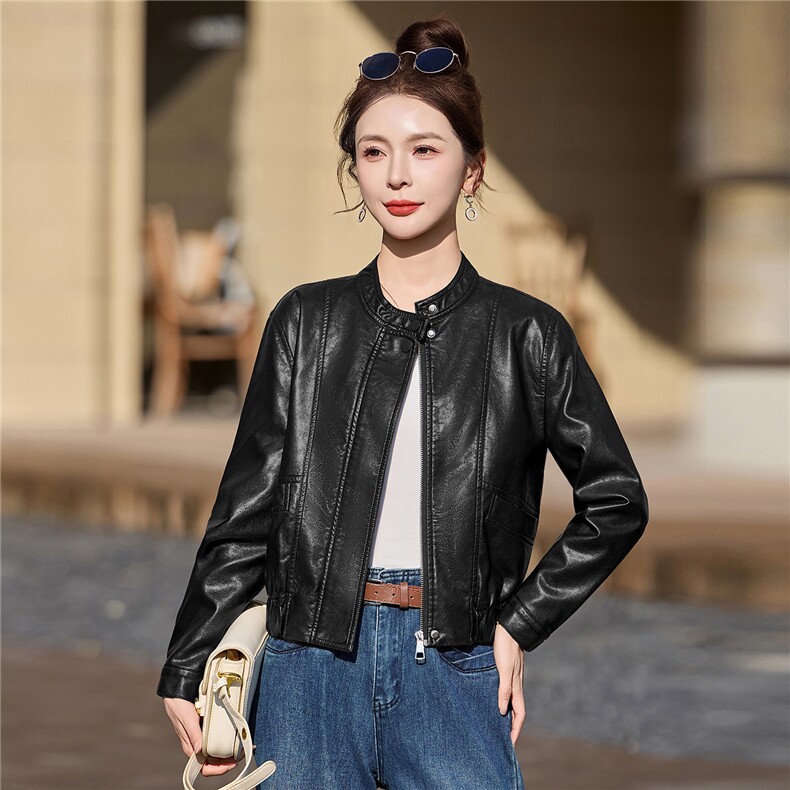 2026春装新款时尚潮流皮衣小外套机车服女装,女装皮衣,1C078