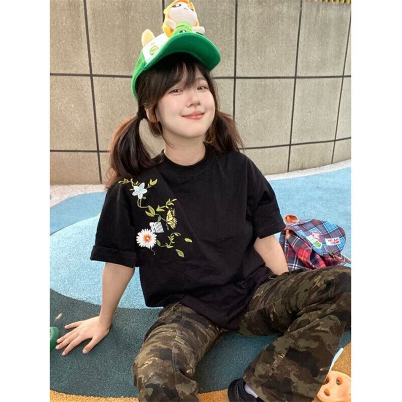 刺绣花卉短袖t恤女夏季2025新款宽松小众设计感半袖上衣TA1480,男装T恤,星座1116A（原606A-3）