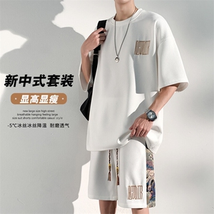 特批P35无差价华夫格小熊刺绣设计感T恤短裤潮复古两件套装TZ058图片