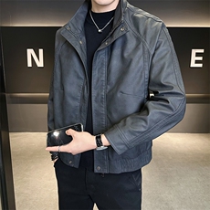 2025新款美式休闲潮牌男士皮衣外套立领皮夹克A313-PY988-P155，男装皮衣，电商A313