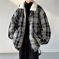 羊羔毛绒棉衣外套男潮牌宽松百搭秋冬加厚小香风格子情侣棉服，男装棉衣，星座1210-1