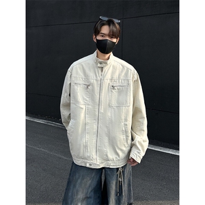 拉链牛仔外套男秋款美式复古工装上衣高级感哈灵顿夹克JK1164-P98图片