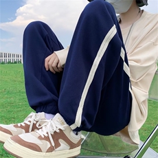潮牌街头宽松休闲运动裤春秋简约条纹束脚九分裤男K4104-P32，男装休闲裤，星座512-2