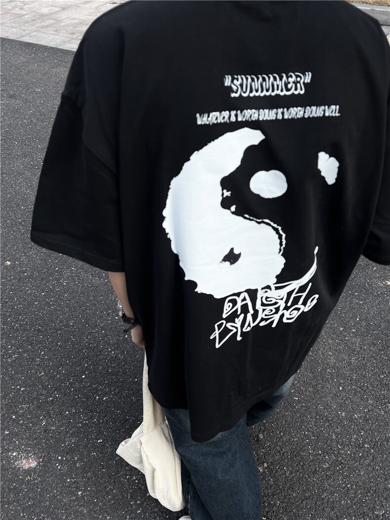 美式高街纯棉小领口短袖oversize280g重磅t恤vibe潮七分袖,男装T恤,星座310A-4