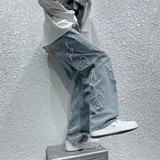 欧美vibe风裤子高街ins痞帅牛仔裤设计感小众宽松阔腿裤N1882-P45，男装牛仔裤，星座1008