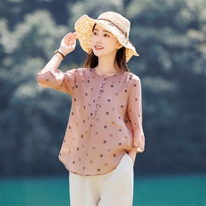 2026年夏春季女短袖苎麻文艺/优雅文艺风图片