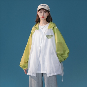 中性  夏季新款宽松插肩袖拼色防晒服UPF 50+情侣潮F148 P65控88图片