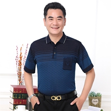 2025新款夏季爸爸装真口袋短袖t恤中老年男装翻领休闲冰丝POLO衫，男装T恤，星座1109
