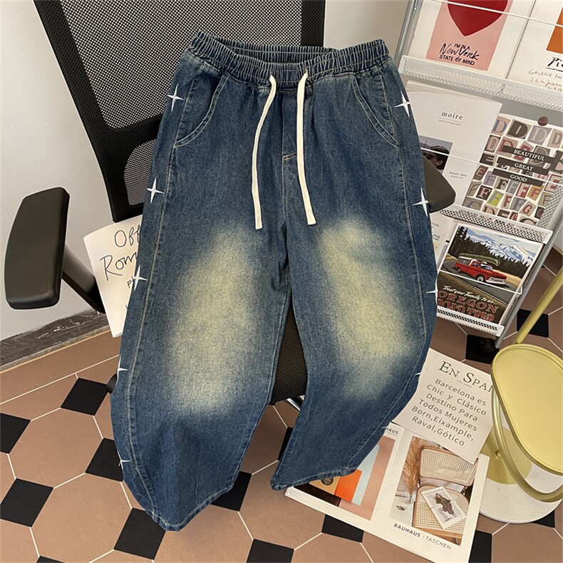 美式拼接设计牛仔裤男宽松高街阔腿直筒裤长裤潮N06150-P45,男装牛仔裤,星座308B-2