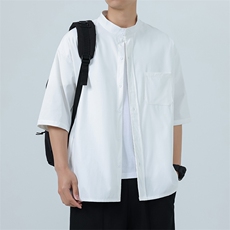 夏装立领短袖衬衫男纯色冰丝垂感大码衬衣CS604P28，男装T恤，电商C323
