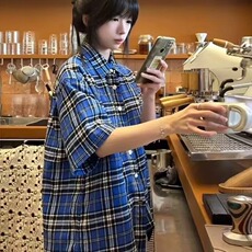 格子短袖衬衫男夏季上衣服情侣半袖衬衣美式宽松外套CS53，男装T恤，星座208-5