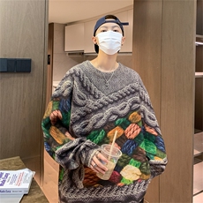 M6130/P75秋冬港风工艺立体印花针织衫外套毛衣男款式大码线衣男，男装针织衫/毛衣，电商A141