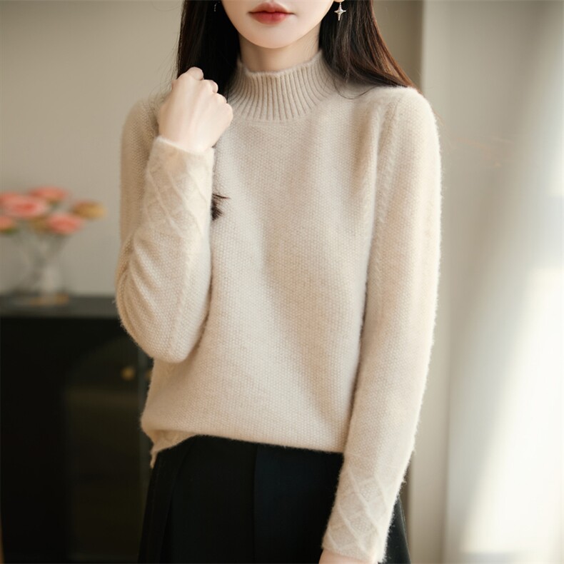 2025年秋季时尚百搭通勤简约休闲可机洗袖口菱形袖口,女装羊毛衫,暖娇绒