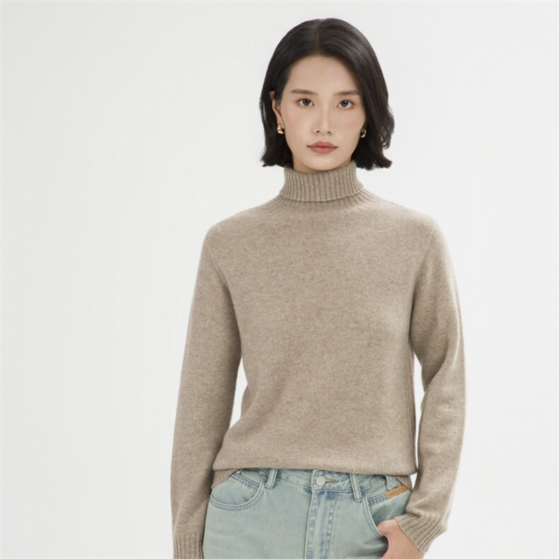 新款一线高翻领纯色长袖套头针织衫时尚百搭，女装针织衫/毛衣，巾兮羊绒