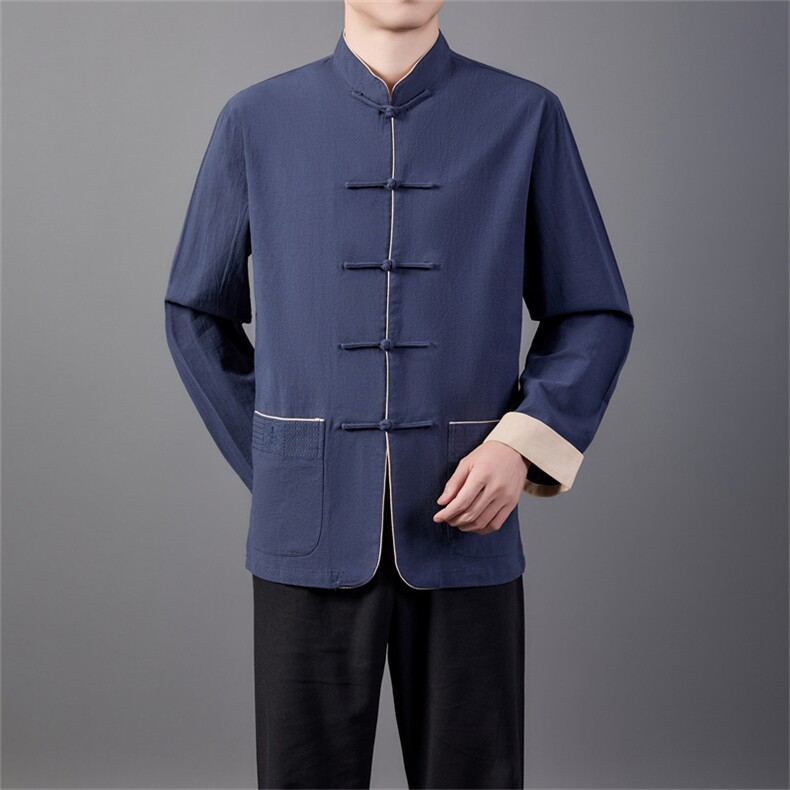 全棉新款风唐装长袖外套中老年立领复古盘扣夹克HL23918-P95，男装夹克，星座1105-3